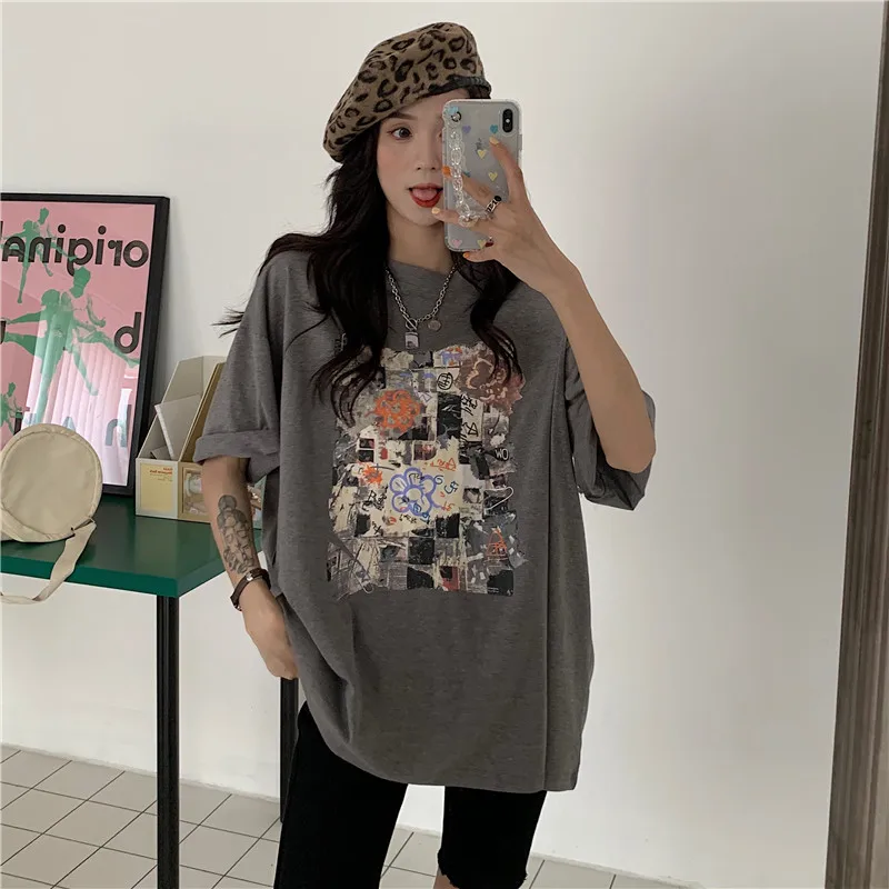 

Летняя свободная футболка в стиле ретро с маленькими цветами и коротким рукавом женская нижняя рубашка универсальная Повседневная