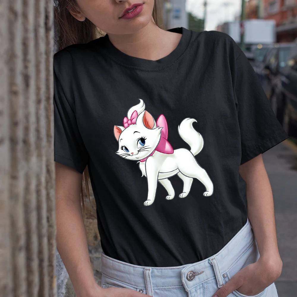 

The AristoCats Youth Sweet Style Women T Shirt Disney Kawaii Fashion Marie Cat Graphic Black Tees Outdoor Casual Poleras Mujer