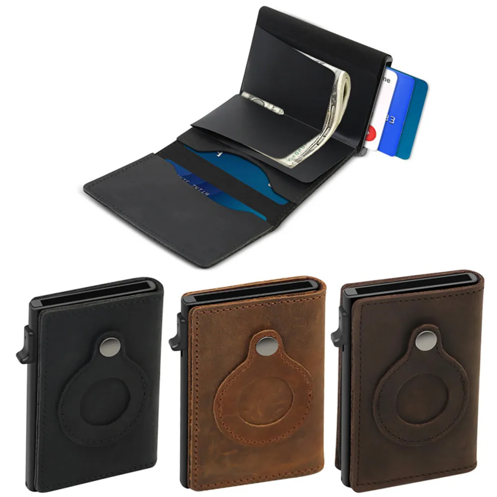 

2021 Genuine Leather Airtag Wallet High Quality Anti-lost Card Holder Protective Sleeve RFID Airtag Multifunctional Wallet