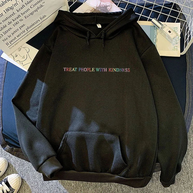 

2021 New Treat People with Kindness Printed Fashion Hoodeds Women Vintage Casual Punk Letter Hip Hop Hooded S-3XL