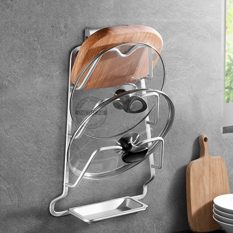

Pot Lid Rack Shelf Holder With Water Tray Pan Cover Cutting Board Holder Organizer Rack Kitchen Accessories