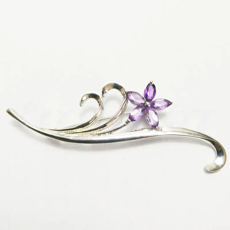 Натуральный Аметист цветок стиль брошь булавки Бесплатная доставка Серебро 925