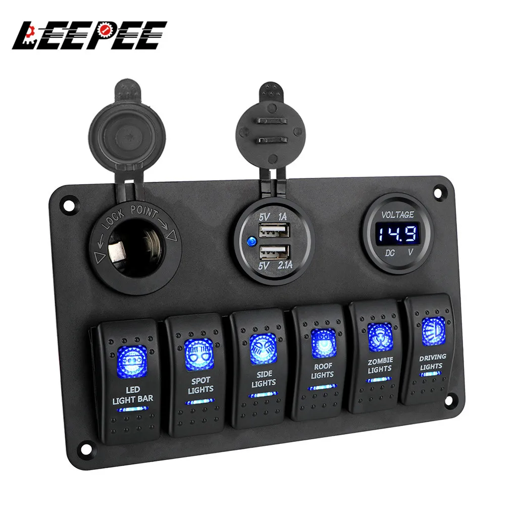 

Автомобильный морской автоматический выключатель, 6-клавишный клавишный переключатель, панель для лодки светильник переключатель света, с...