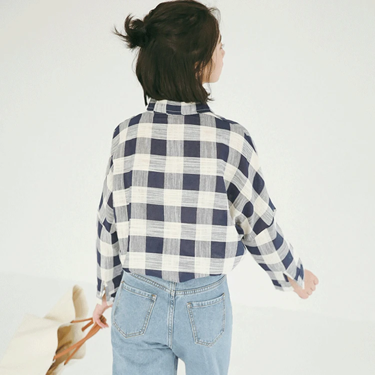 

2020 Spring-Summer New Style Korean-style Students Fold-down Collar Cardigan Shirt Women's Long-Sleeve Artistic Plaid Shirt Jack