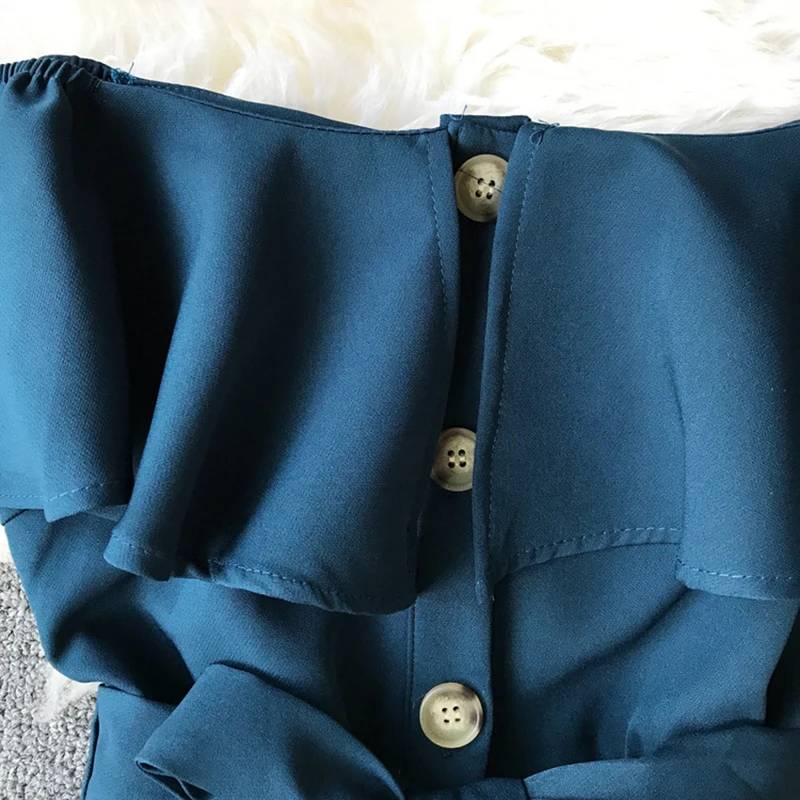 Женское винтажное платье с рюшами длинное однобортное воротником лодочкой и