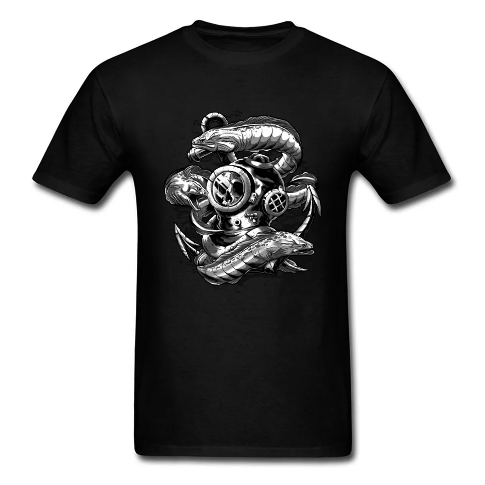 Ретро 2018 шлем для дайвинга с принтом Мужчин Черная футболка изображением рыбок: