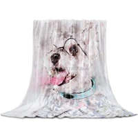 fleece throw blanket full size cute dog with glasses watercolor pattern lightweight flannel blankets for couch bed living room