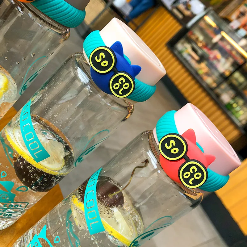 Бутылка для воды тренд Мультфильм Крутой Кот Печать прозрачное стекло Открытый