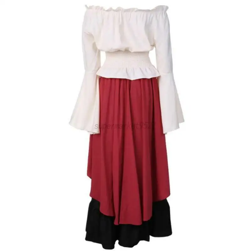 Для женщин средневековый Boho Крестьянская Wench Хеллоуин костюм в стиле Ренессанс