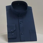 Мужская рубашка на пуговицах, однотонная приталенная рубашка с длинным рукавом и воротником-стойкой, для официальных встреч и работы, в китайском стиле, 2019