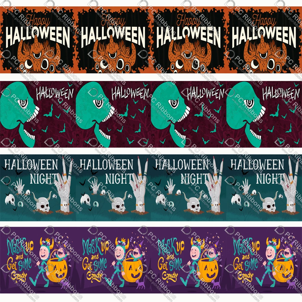

16-75MM Halloween Monster Printed Grosgrain&Sati& Foe&Lanyard DIY Handmade Materials Christmas Wedding Gift Wrap Tape 50yards