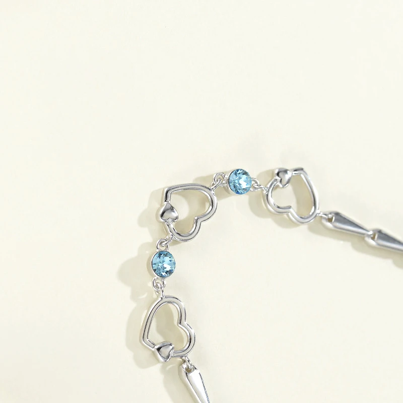 

100% S925 Silver Romantic Heart Bracelet Crystal Charm Bracelet Thin Chain Silver Bracelets For Women Luxury Gift Fine Jewelry