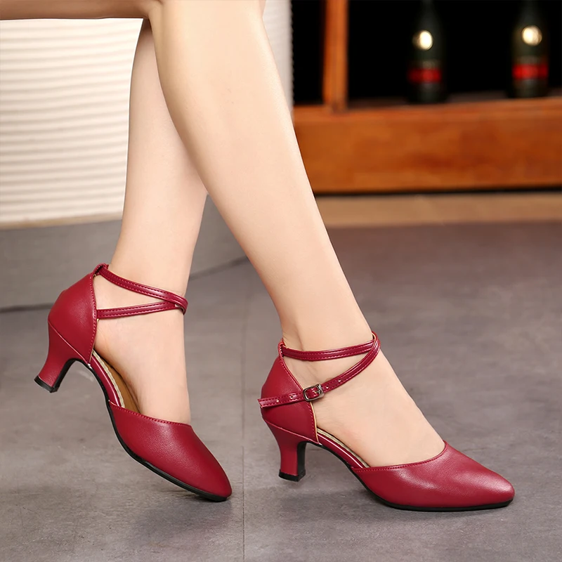 Genuine Leather Women Latin Dance Shoes Closed Toe 5 Colors Ballroom Dancing Shoes For Ladies Rubber/Suede Sole 3.5/5.5CM Heels