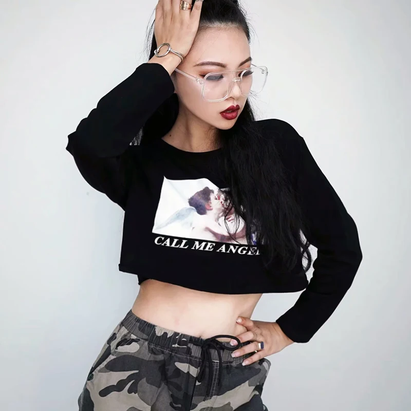 

Women Printed Crop Sweatshirt Sexy Crop Top