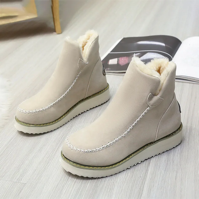 

Women Ankle Boots Winter New Fashion Slip on Plus Velvet Warm Cotton Shoes Female Flats Booties Casual High Top Suede Snow Boots