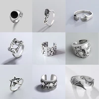 xiyanike silver color vintage smiling face open rings for women punk hip hop adjustable ring fashion jewelry best gift