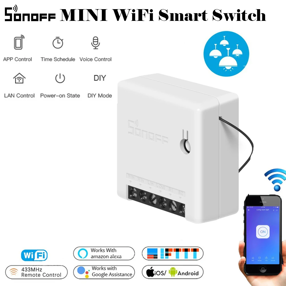 SONOFF мини-приложение/LAN/голосовой пульт дистанционного управления WiFi умный переключатель таймер модуль переключатель DIY Режим домашней автоматизации с Google Alexa