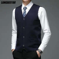 level 4 super anti pilling top grade pleuche new autum v neck fashion brand knit cardigan casual korean sweater vest sleeveless