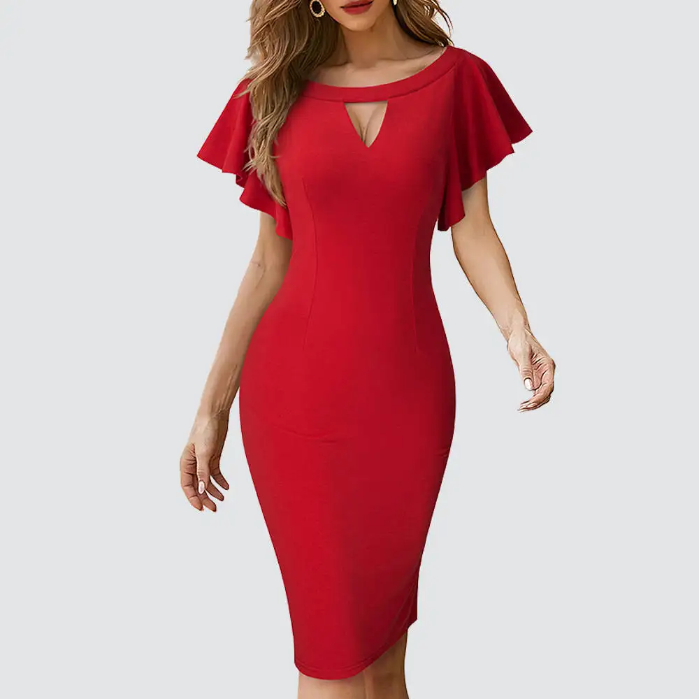 

Женское облегающее платье-карандаш в стиле ретро, вечернее платье с круглым вырезом и оборками, HB673