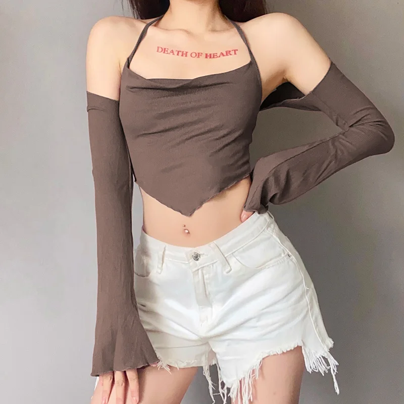 

XUXI Women Sexy Halter T-shirt Fashion Stitching Two-piece Female Slim Halter Halter Top Summer 2021 E2815