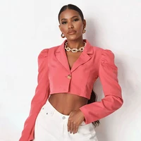 2022 fashion womens blazer outerwear single button notched neck long puff sleeve cropped jackets streetwear y2k clothes new