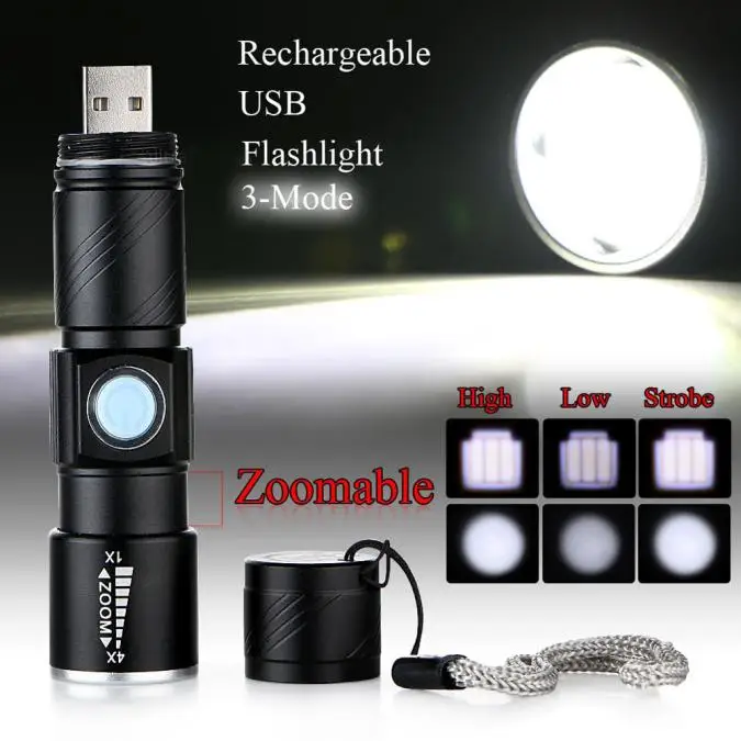 

Adjustable LED Zoom 1800LM MINI USB Rechargeable Flashlight Torch Portable bicycle accessories