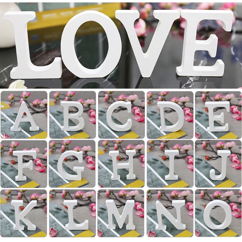 Белые деревянные буквы свободно стоящие сердца 3D самодельные