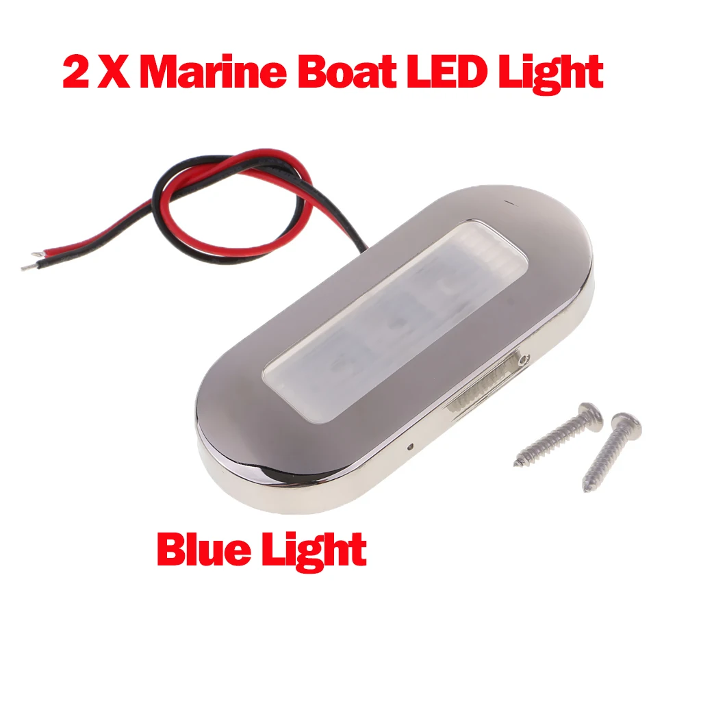 

2pcs 12V Marine 3 LED Oblong Oval Surface Mount Courtesy Accent Light Blue