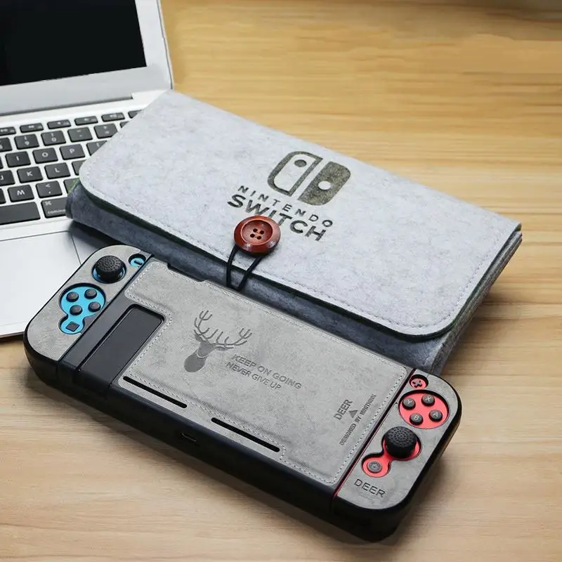 Grey Shell and Bag Тканевый чехол, силиконовый защитный чехол для задней панели Joy-Con, защита от пота, для переключателя с переключателем, с защитой экрана - Цвет: Grey Shell and Bag