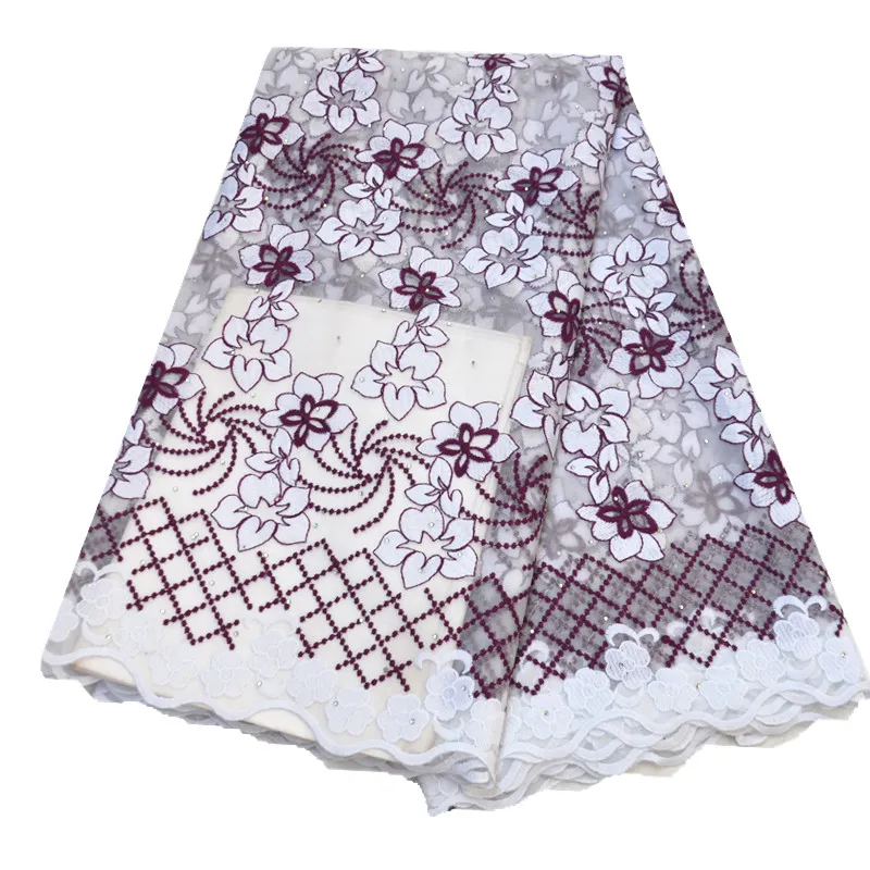 

Hot Sale African Embroidery Lace Fabric With Stones French Tulle Lace 5 Yards/ Piece African Net Lace Fabric For African Dress
