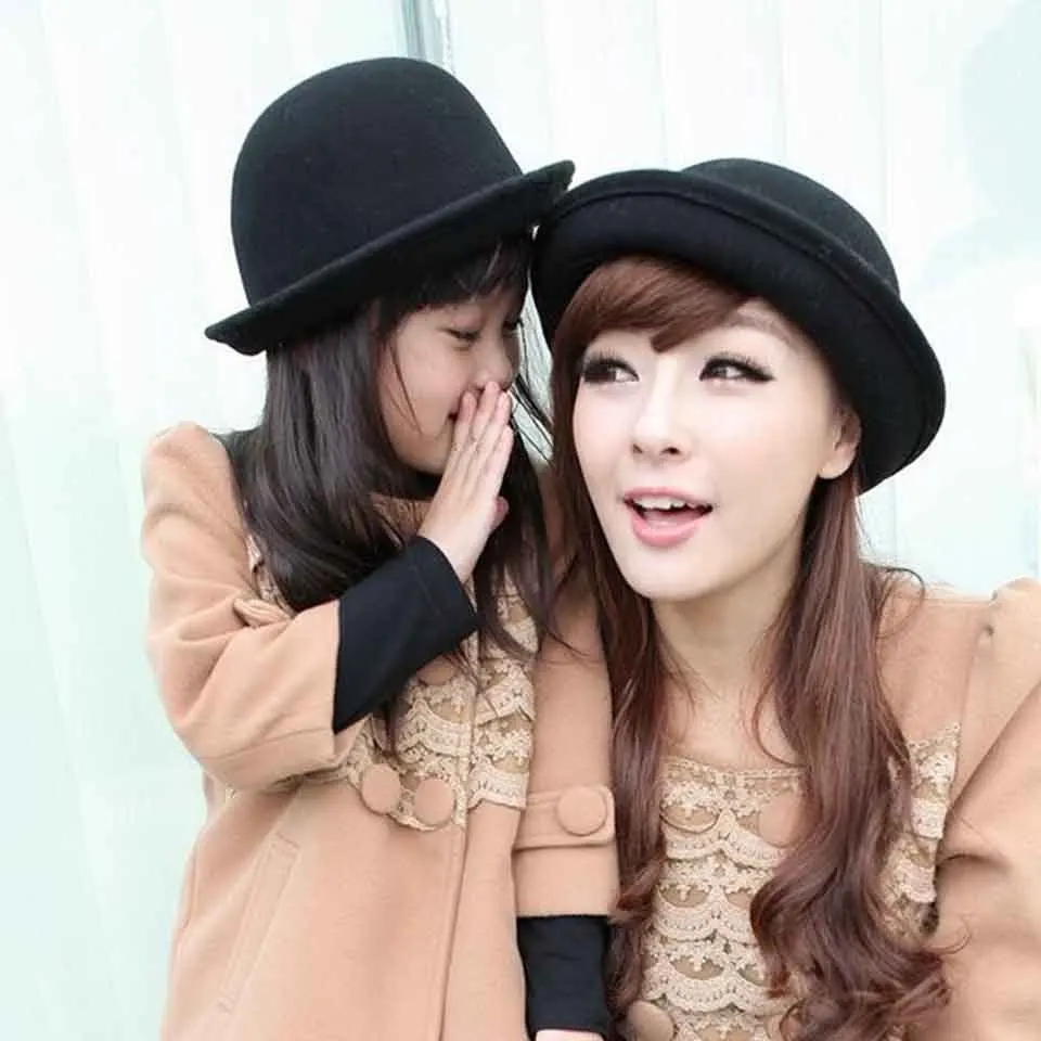 Parent-child Autumn and Winter Hats Fedora Parent-child Wear Retro Cute Children's Fashion Wool Felt Bowler Hat Derby Floppy Cap