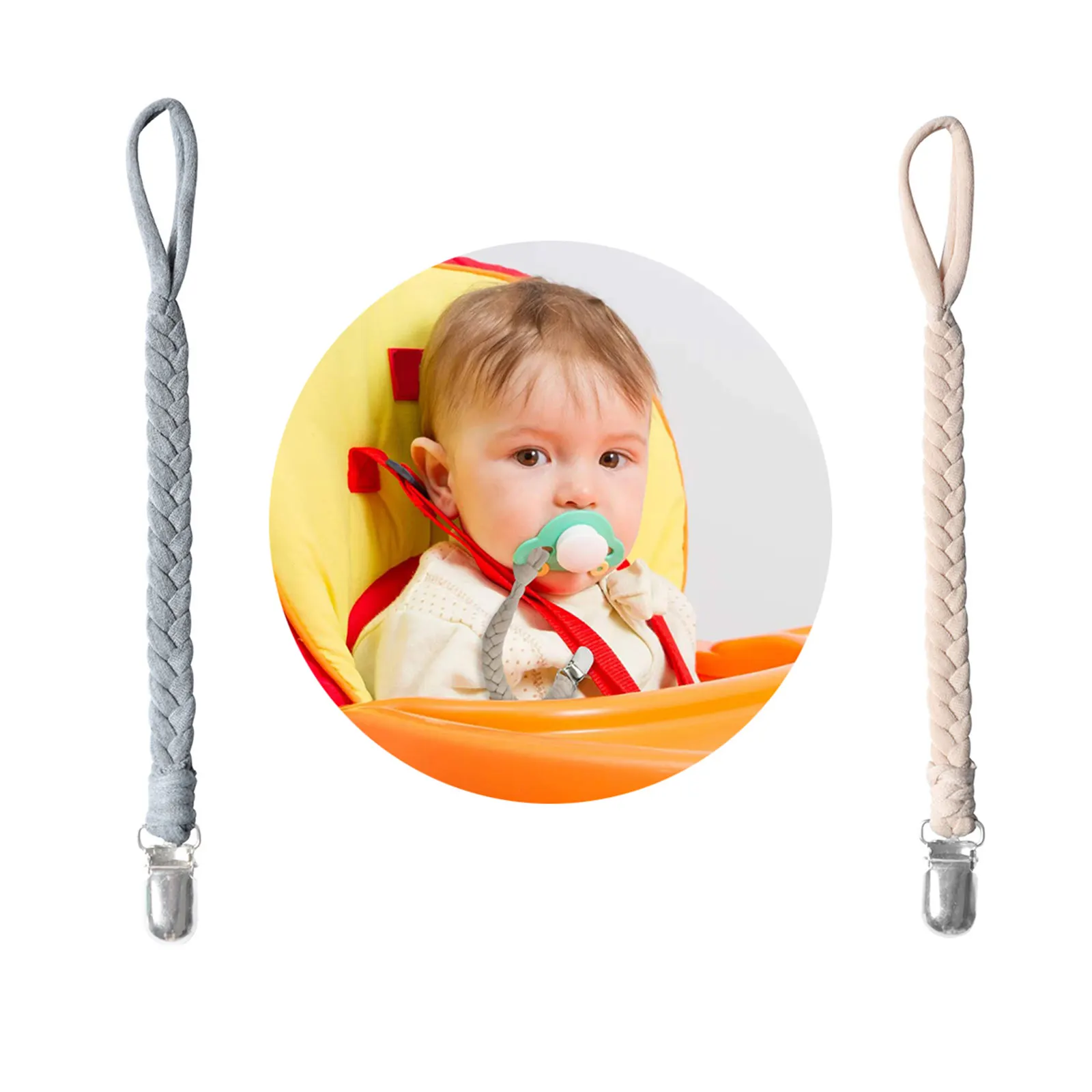 

6pcs Colorful Braided Cotton Rope Soother Chain Nipple Holder Baby Pacifier Clips Chain Metal Clips Nipple Holder For Infant Kid