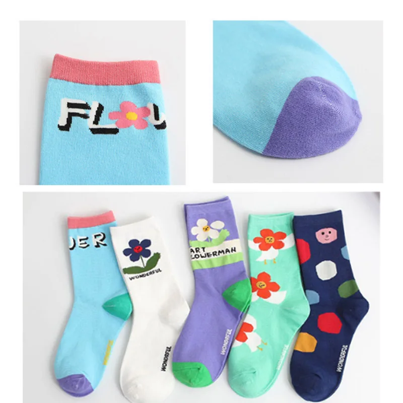 Уличная одежда с забавным лицом и цветком женские носки сезон осень зима теплые