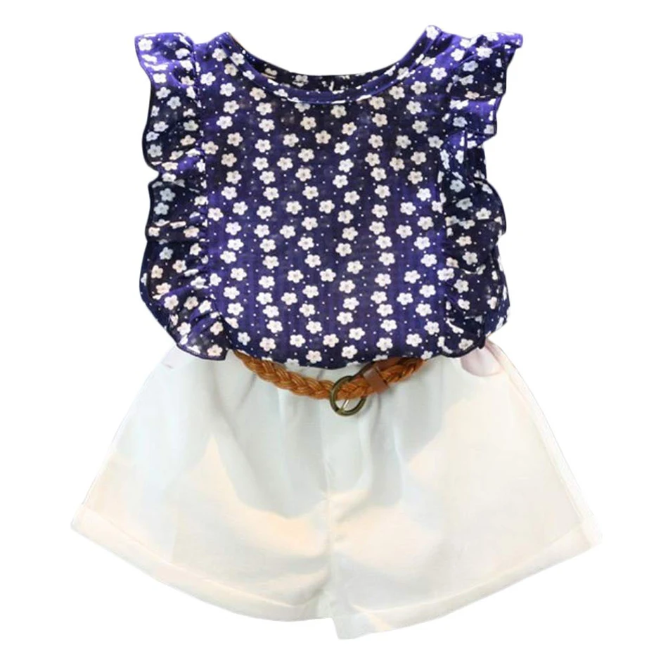 

Toddler Floral Suit Summer Cute Flying Sleeves Ruffle Shirt Lace Letter Print Daily Casual Set Baby Girl Tops And Shorts Outfits
