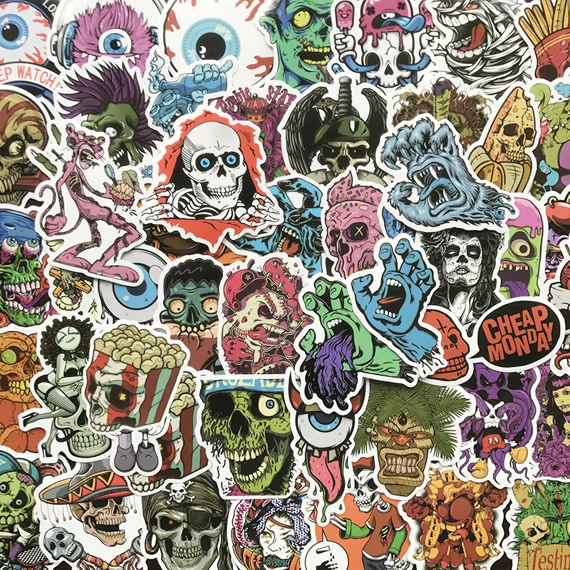 50 шт. крутая наклейка с черепом, серия ужасов, s, рок, панк, граффити, сексуальная Водонепроницаемая наклейка, бомба для скейтборда, багажа, шлем для ноутбука, автомобиля