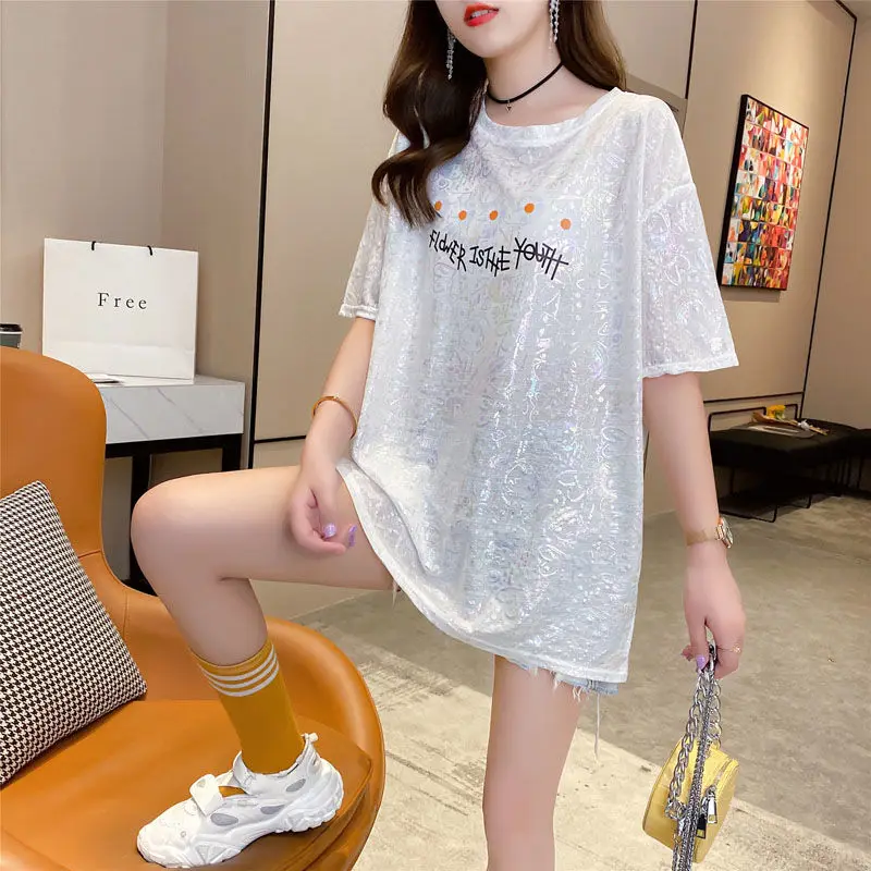 

Ice Silk Loose Short Sleeve T-shirt 2021 Summer New Fashion Printing Daisy Half Sleeve Coat Women Ins Tide