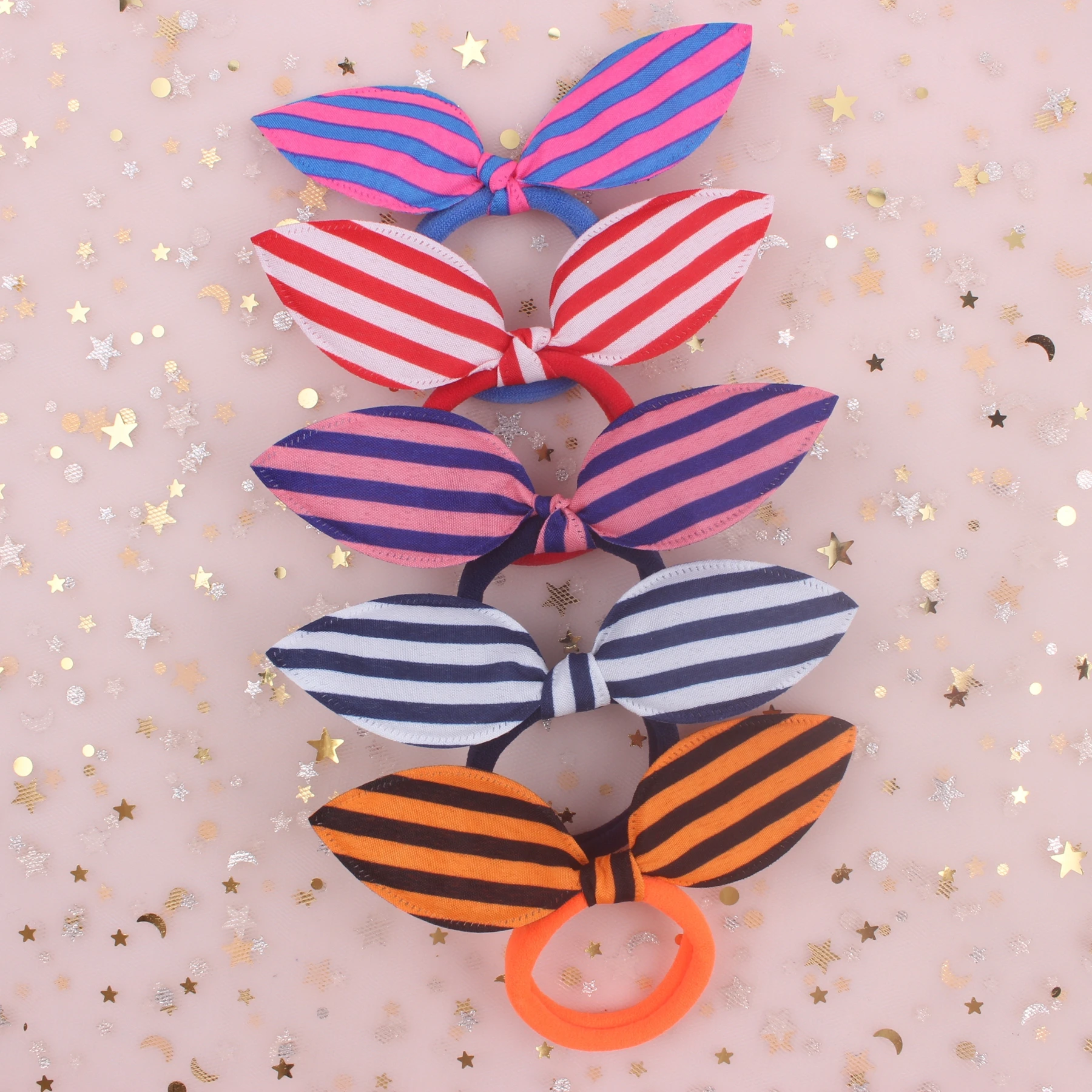 Женские эластичные резинки для волос в полоску с заячьими ушками 10 шт./лот