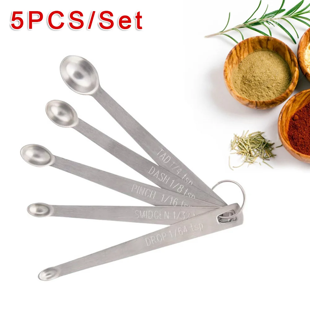 

5Pcs/Set Mini Measuring Spoons Stainless Steel Tea Coffee Sauce Scoops Baking Seasoning Tool Kitchen Mearure Accessories