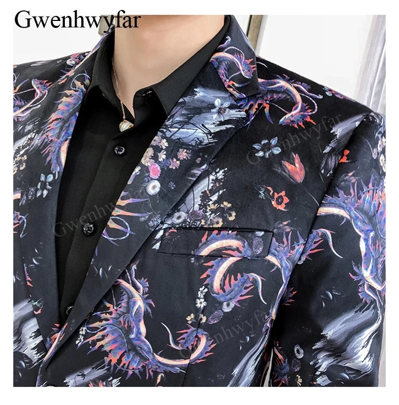 Мужской блейзер с цветочным принтом gwinhwyfar фиолетовый Повседневный свадебный