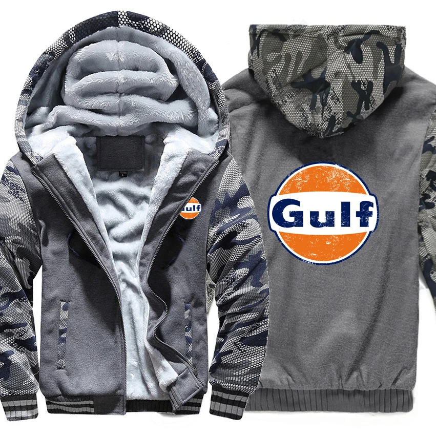 

Gulf Oil Hoodies Winter Camouflage Sleeve Jacket Men Thicken Fleece Gulf Oil Sweatshirts