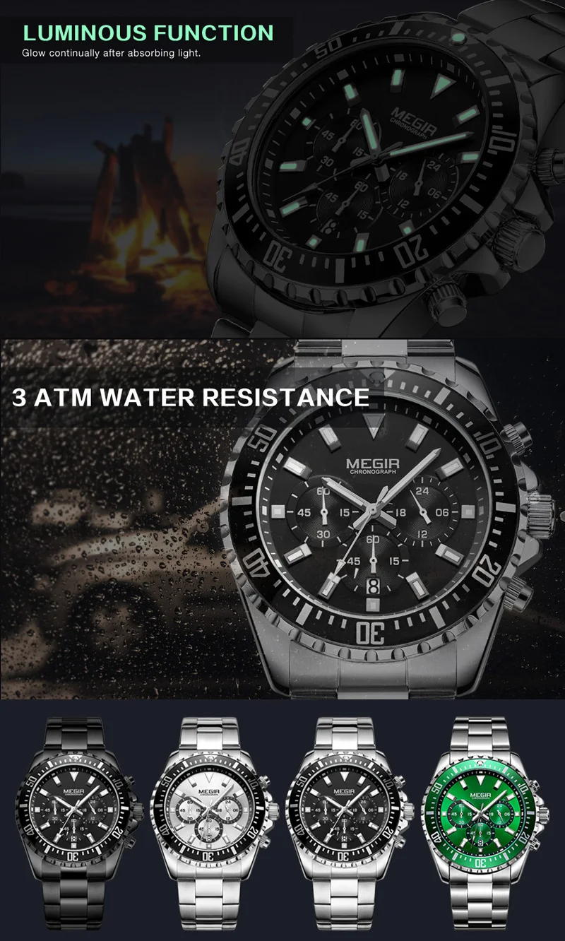 Часы MEGIR Мужские кварцевые с хронографом роскошные Брендовые спортивные