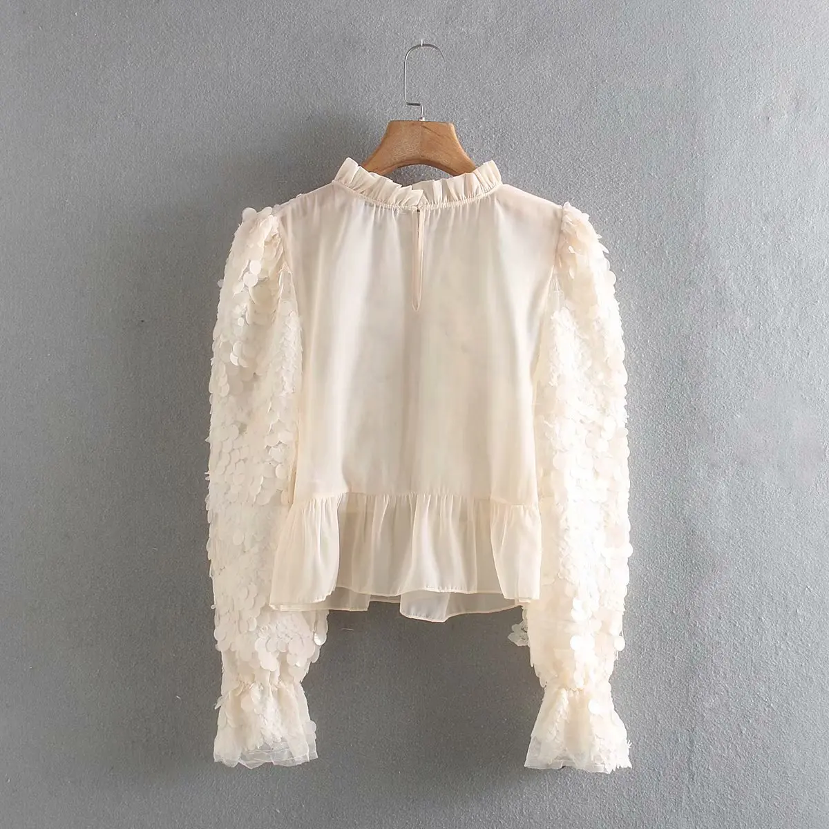 Женская Новинка длинный рукав ламинированная декоративная бусина топ женская