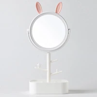 makeup led mirror usb charging table desktop bathroom travel pink cat ear cartoon rabbit ear countertop base beauty touch screen