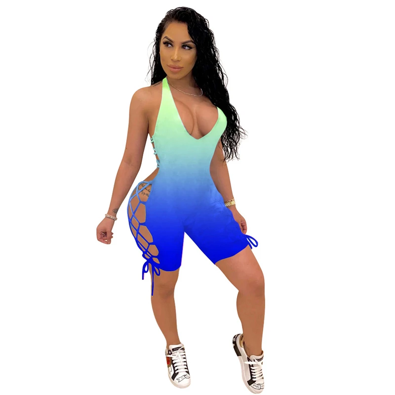 Комбинезон с глубоким V образным вырезом без рукавов открытой спиной|Комбинезоны