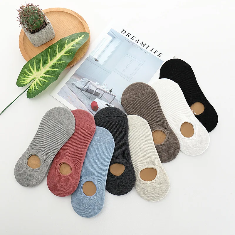 

In Her Invisible Socks Cotton Women's Low-Cut Liners Socks Japanese Solid Color Strip Hidden Socks in Her Socks Anti Slip Socks
