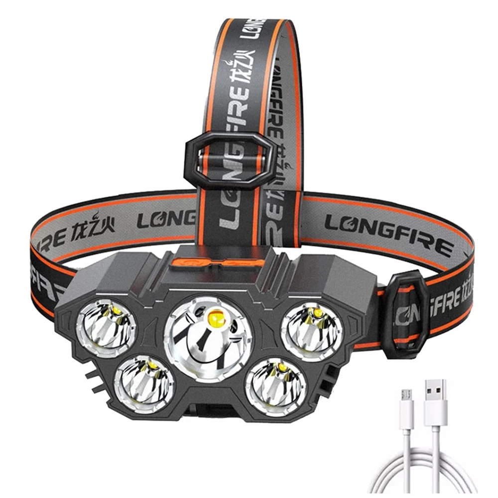 

5 LED Headlamp Rechargeable Powerful Head Lamp With Built-in 18650 Battery Outdoor Camping Headlight Head Flashlight