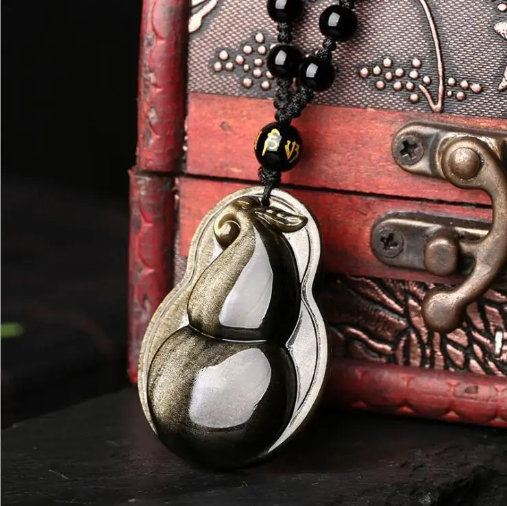 LETSFUN ювелирные изделия 100% натуральное золото Обсидиан Резной китайский