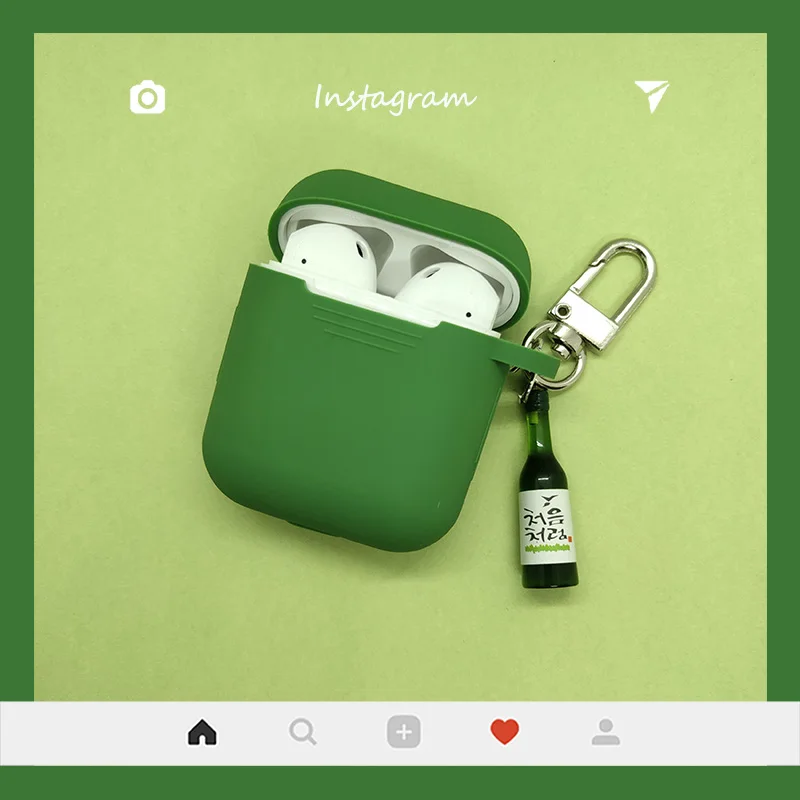 Green Чехол для AirPods, милые пивные кожухи головных телефонов для Apple Airpods 1 2 Силиконовые bluetooth-наушники, защитный чехол, кольцо для ключей для вина - Цвет: Green