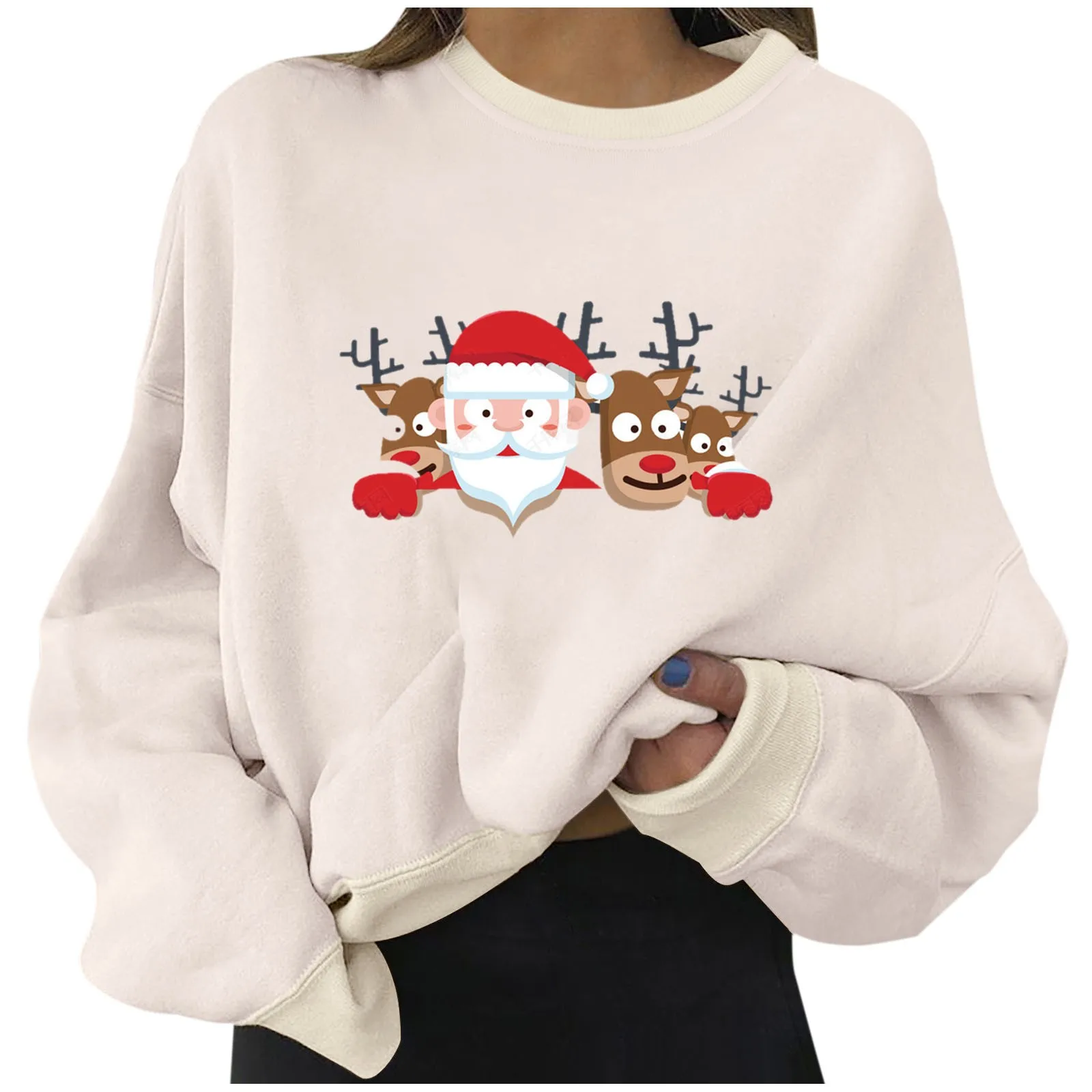 

Женский свитшот с рождественским принтом, туника с длинным рукавом, топ, пуловер, блузка, толстовка с капюшоном, Женский Топ