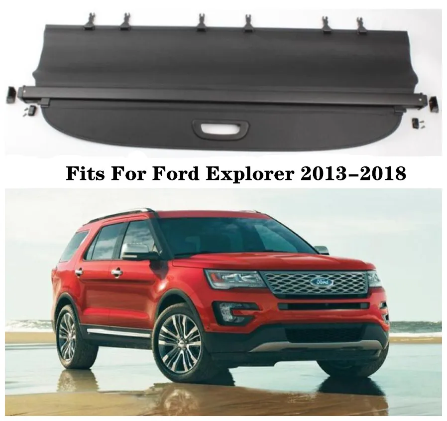 High Qualit Car Rear Trunk Cargo Cover Security Shield ScreenFits For Ford Explorer 2013 2014 2015 2016 2017 2018 (black beige) |